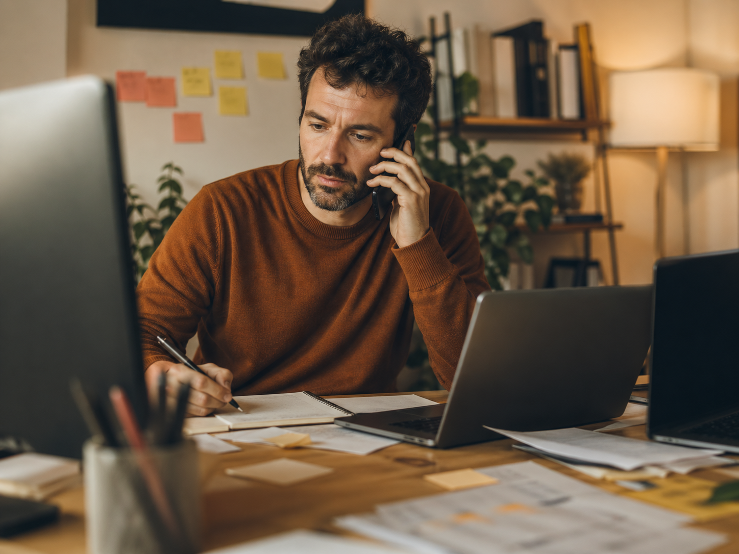 Empresário sobrecarregado a lidar com várias ferramentas